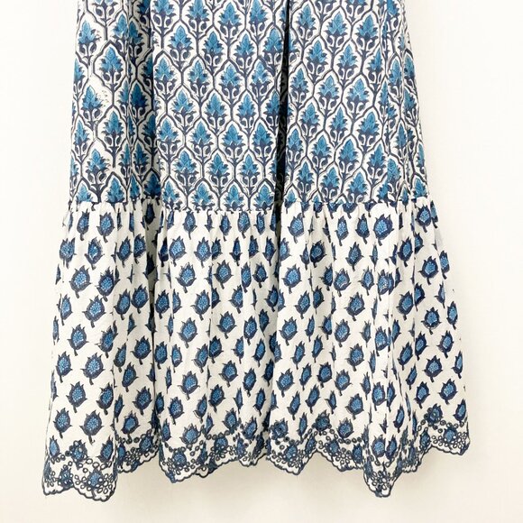 Saule Parc Milly Dress Size XS Blue Block Print Cotton Flutter Sleeves Eyelet - Picture 6 of 11